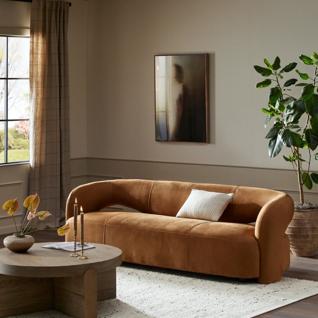 Mazie Sofa-94": Nubuck Cognac