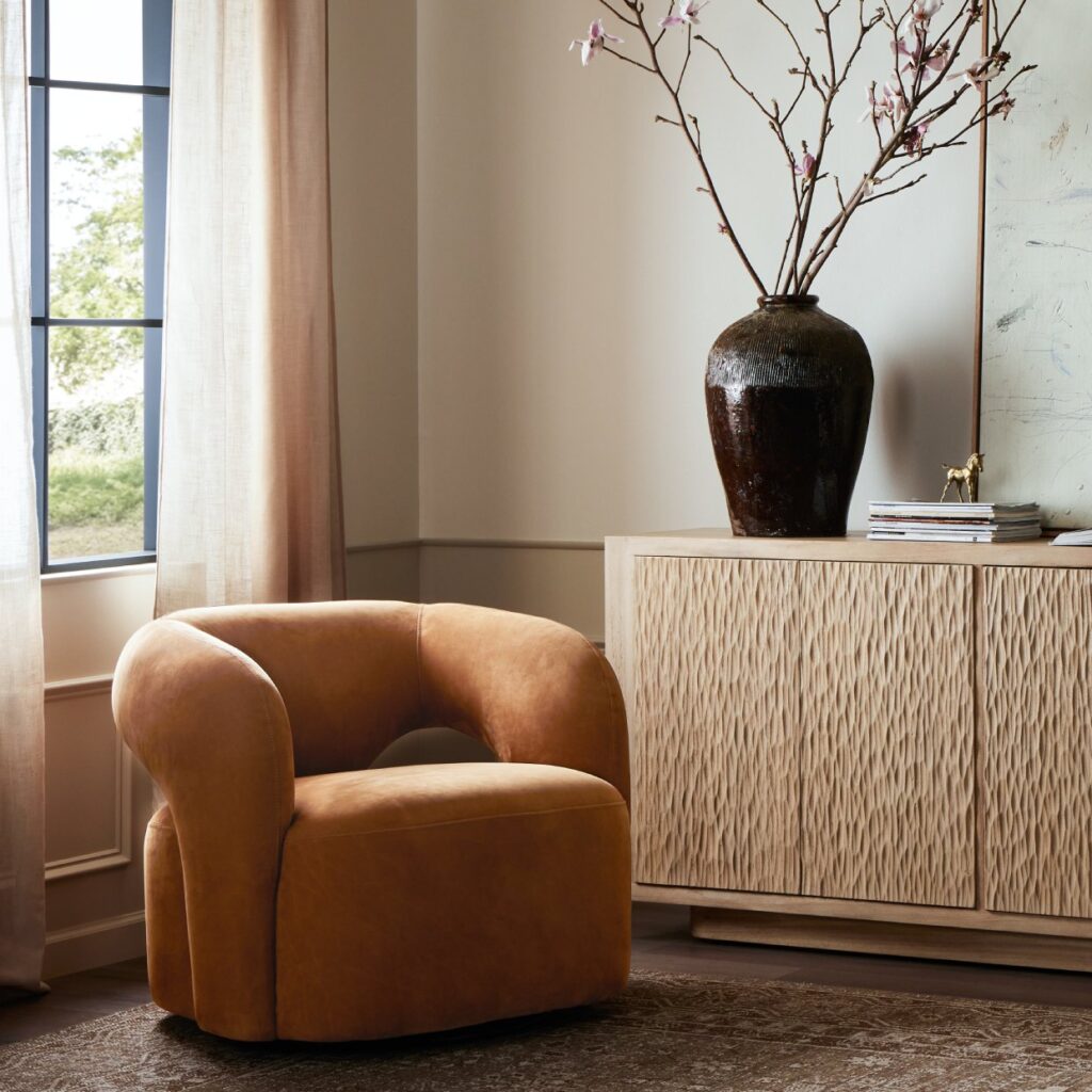 Mazie Swivel Chair: Nubuck Cognac