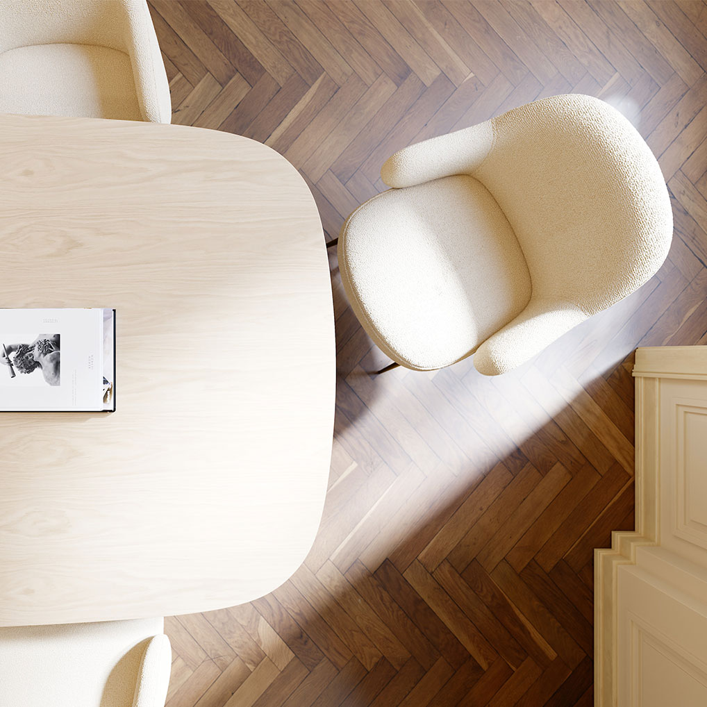 BAE-chairs-frosted-almond-boucle-w.-antique-brass-around-ROOT-table-whitewashed-oak-8-1-1